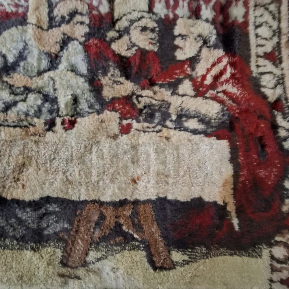 Vintage The Last Supper Velvet Tapestry Jesus Religious Wall Hanging Rug Italy